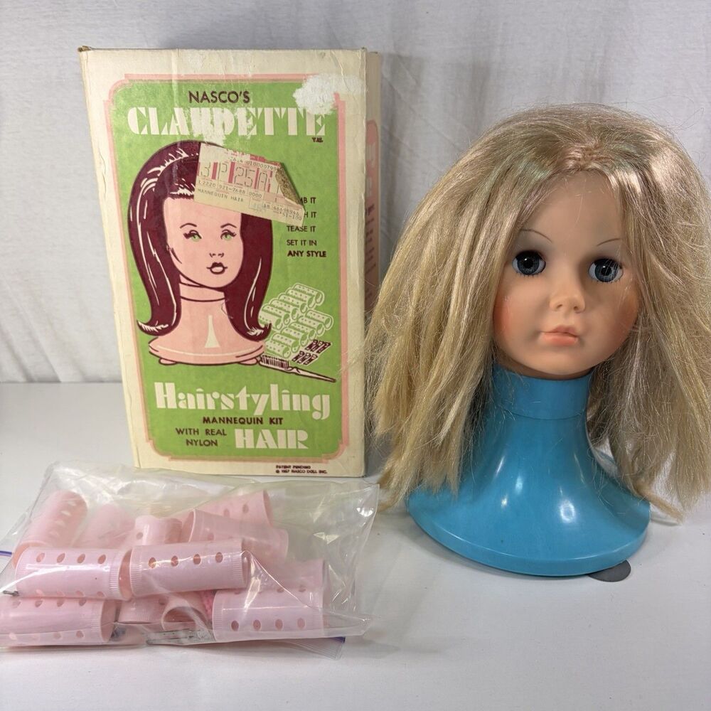 Vintage 1960’s Nasco’s Claudette Hair Styling Mannequin With 12 Rollers